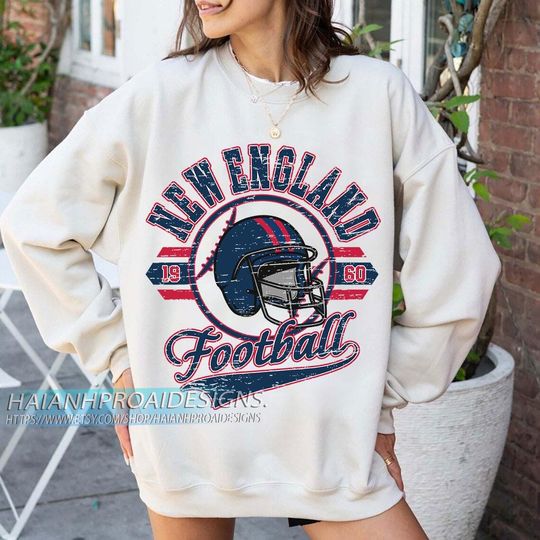 Discover New England Football Vintage Sweatshirt, Retro Sports Helmet, Game Day Gift