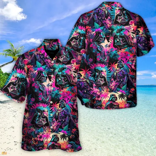 Discover Disney Star Wars Darth Vader Synthwave Aloha Neon Hawaiian Shirt