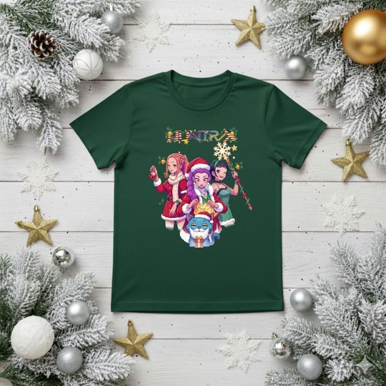 Discover Huntrix Christmas Shirt, Demon Hunters Shirt Gift For Kids,Kpop Demon Hunters Christmas Shirt, Kpop Christmas Kids Shirt