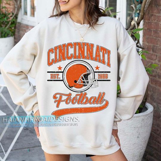 Discover Cincinnati Football Vintage Sweatshirt, Retro Sports Helmet Sweatshirt, Game Day Gift