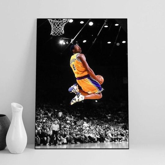 Discover Kobe Bryant Dunk Poster: Black and White Sports Art Print
