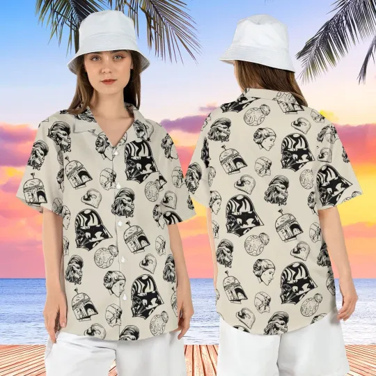 Discover Disney Star Wars Characters Head Aloha Vntage Cream Hawaiian Shirt