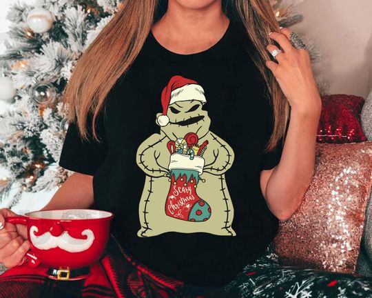 Discover Oogie Boogie Stocking Scary Christmas T-shirt, Disney Nightmare Before Christmas Shirt, Mickey Merry Xmas Party, Disneyland Holiday Season