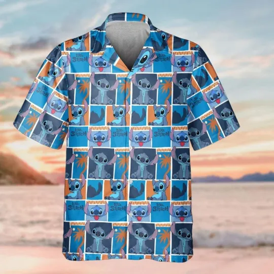 Discover Disney Lilo And Stitch Cute Stitch Photo Blue Hawaiian Shirt