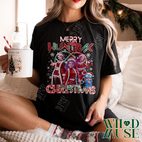 KPDH Huntrix Christmas Shirt, Merry Huntrix Christmas Shirt, Kpop Demon Hunters Mira, Rumi, Zoey, Derpy Tiger Tee, Xmas Gift for Huntrix fan