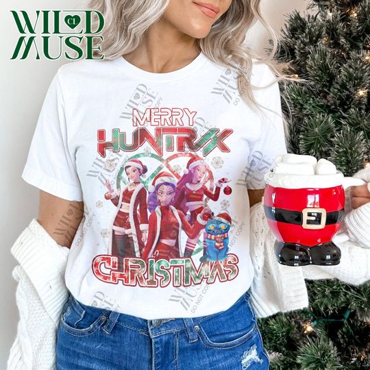 KPDH Huntrix Christmas Shirt, Merry Huntrix Christmas Shirt, Kpop Demon Hunters Mira, Rumi, Zoey, Derpy Tiger Tee, Xmas Gift for Huntrix fan