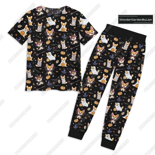 Corgi Halloween Pajamas Set, Corgi Dog Horror T-Shirt Pant, Dog Lover Animal Bridesmaid Pajamas, Farm Animals Set Of Pajamas