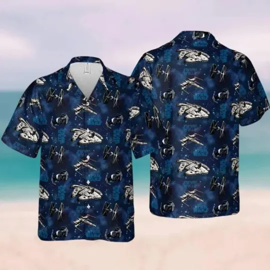 Discover Disney Star Wars Ships Pattern Navy Blue Hawaiian Shirt
