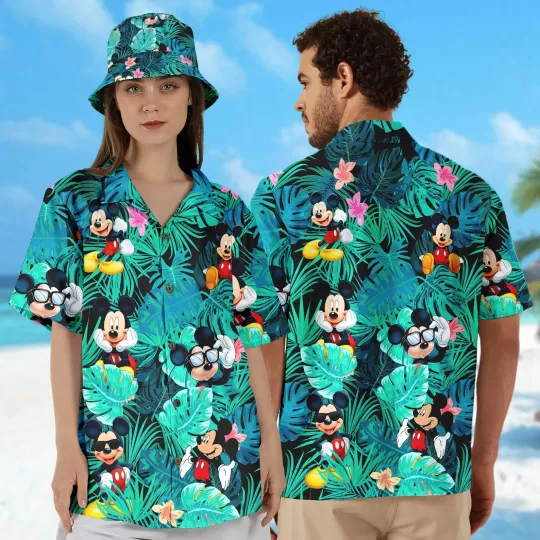 Discover Disney Mickey Mouse Wear Sunglass Pattern Aloha Tropical Summer Hawaiian Shirt