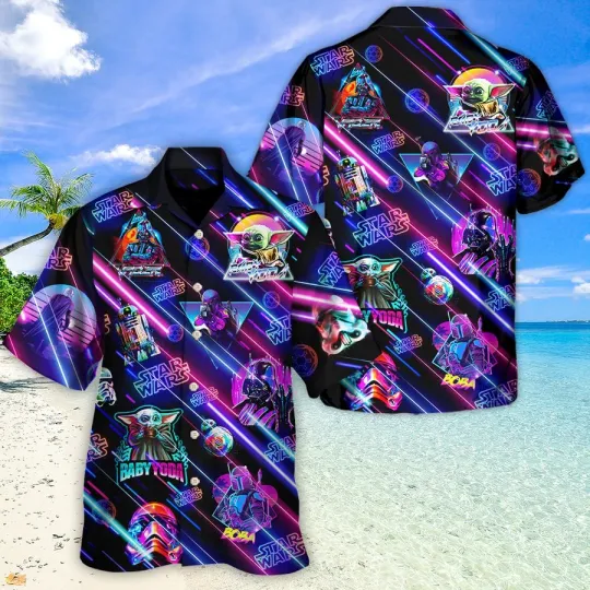 Discover Disney Star Wars Neon All Star Style Aloha Black Hawaiian Shirt