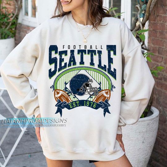 Discover Seattle Football Vintage Sweatshirt, Retro Sports Helmet, Game Day Gift