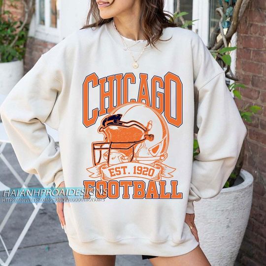 Discover Chicago Football Vintage Sweatshirt, Retro Sports Helmet, Game Day Gift