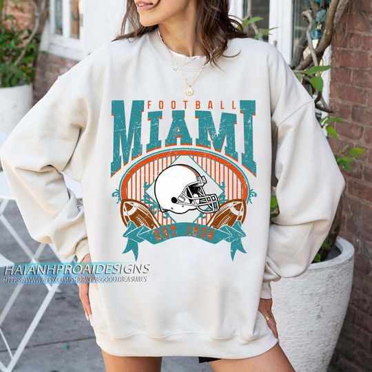 Discover Miami Football Vintage Sweatshirt, Retro Sports Helmet, Game Day Gift