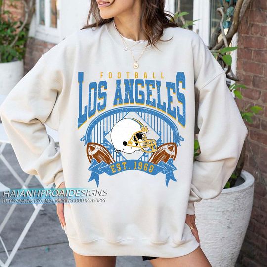 Discover Los Angeles Football Vintage Sweatshirt, Retro Sports Helmet, Game Day Gift