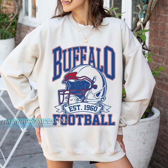 Discover Buffalo Football Vintage Sweatshirt, Retro Sports Helmet, Game Day Gift