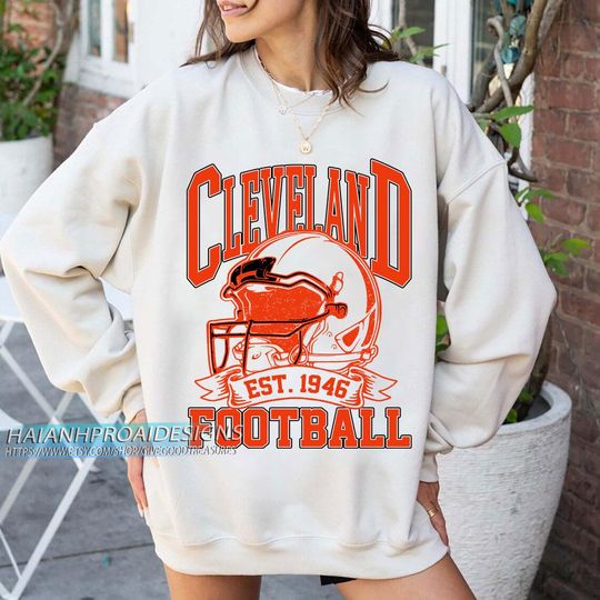 Discover Cleveland Football Vintage Sweatshirt, Retro Sports Helmet, Game Day Gift