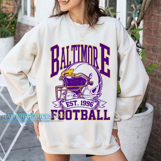 Discover Baltimore Football Vintage Sweatshirt, Retro Sports Helmet, Game Day Gift
