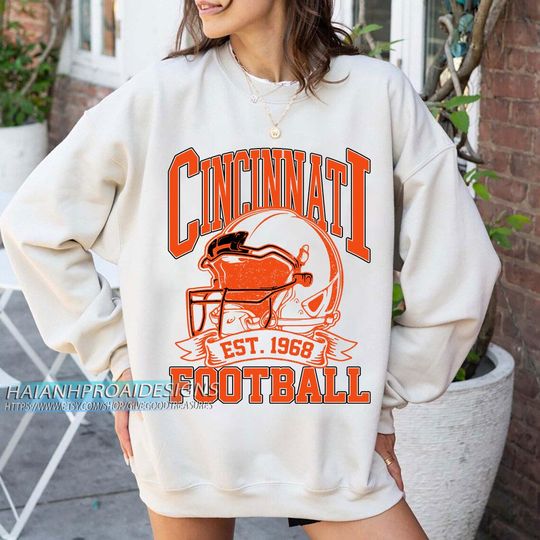 Discover Cincinnati Football Vintage Sweatshirt, Retro Sports Helmet, Game Day Gift