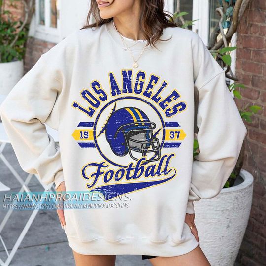 Discover Los Angeles Football Vintage Sweatshirt, Retro Sports Helmet, Game Day Gift
