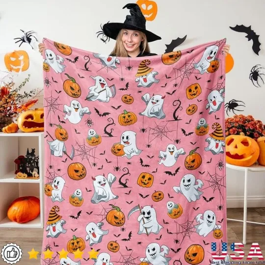 Discover Halloween Flannel Ghost Pumpkin Bat Throw Blanket Kids Decor