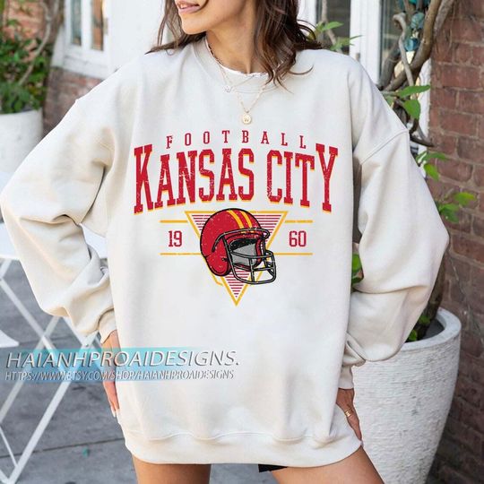 Discover Kansas City Football Vintage Sweatshirt, Retro Sports Helmet, Game Day Gift