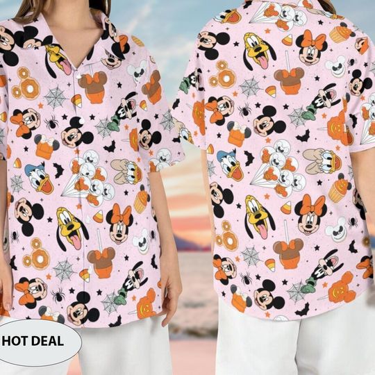 Discover Mickey Mouse And Friends Halloween Hawaiian Shirt, Donald Daisy Goofy Pluto Pumpkin Button Shirt, Disney Halloween Spooky Season Shirt