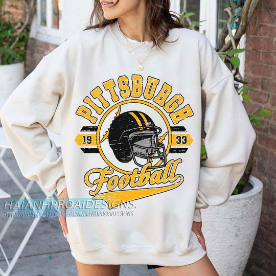 Discover Pittsburgh Football Vintage Sweatshirt, Retro Sports Helmet, Game Day Gift