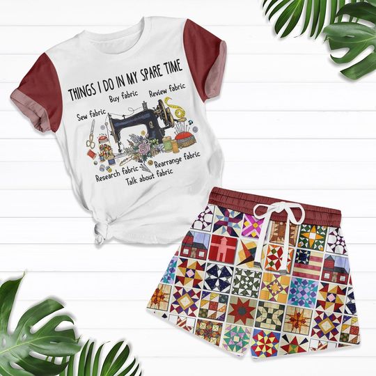 Discover Sewing Lover T-Shirt Pants Set, Funny Quilting Pajamas Set, Sewing Machine Short, Sewing Lover Gift For Women, Gift for Seamstress