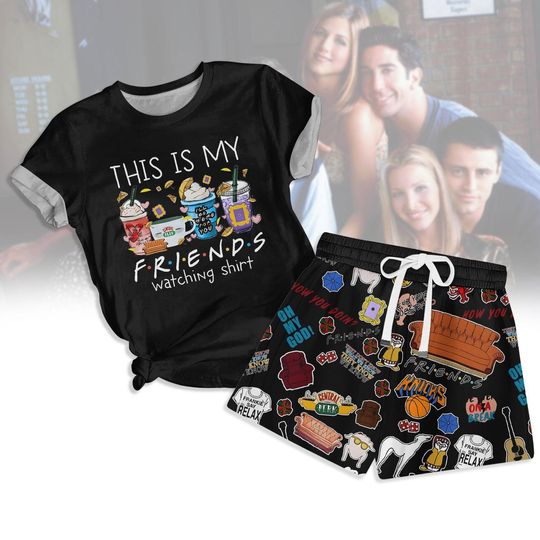Friends Pajamas Set, Friends T-Shirt Short Set, Matthew Perry Sleepwear, Friends Chandler Loungewear, Friends Tv Show Sleepwear