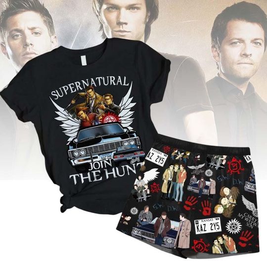 Supernatural Pajamas Set, Dean Winchester TShirt Shorts Set, Winchester Brothers Outfit, Supernatural Tv Show Fan Shirt, Save The Hunt