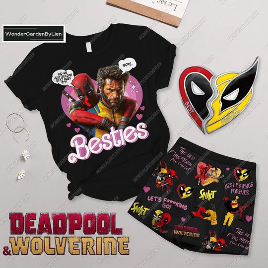 Deadpool Wolverine Shirt Short Set, Marvel Deadpool Summer Short, Superhero Best Friends T-Shirt, Disneyworld Besties Pajamas Set,
