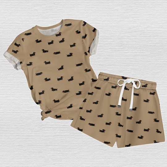 Dachshund Shirt and Shorts Set, Wiener Dog Pajamas Set, Dog Owner Sleepwear, Animals Summer Tee For Her, Funny Vacation 2025 Gifts