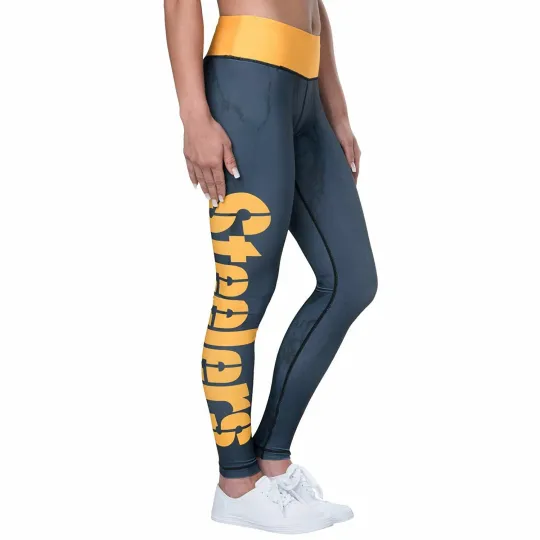 Discover Forever Collectibles football Women's Pittsburgh Steeler Marble Wordmark Leggings