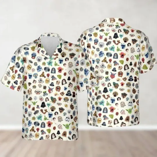 Discover Disney Star Wars Character Patterns White Hawaiian Shirt