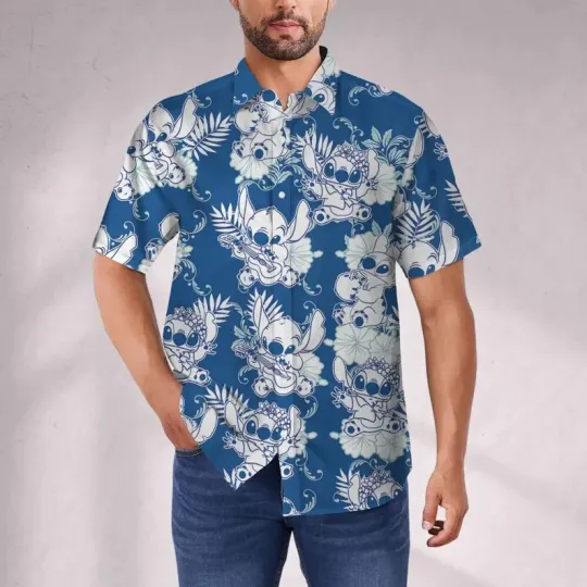 Discover Disney Lilo And Stitch Stitch Funny Summer Beach Blue Hawaiian Shirt
