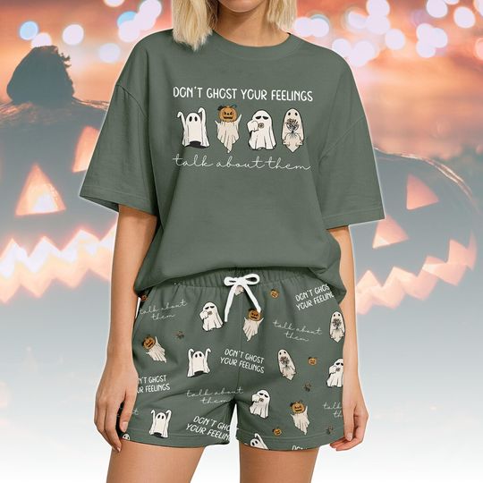 Discover Dont Ghost Your Feeling Tshirt And Shorts, Cute Halloween Ghost Pajamas Set, Spooky Season Pjs, Halloween Funny Ghost Boo Pajamas