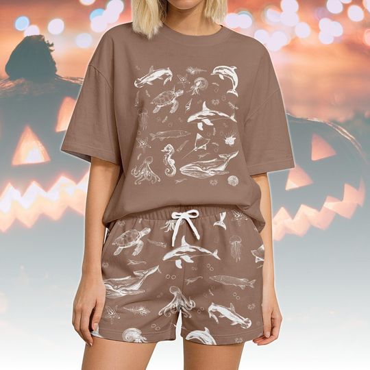 Discover Sea Animals Tshirt And Shorts, Sealife Shirt For Women, Sea Animals Pajamas Set, Fish Pajamas Family, Sea Animal Pajamas Set