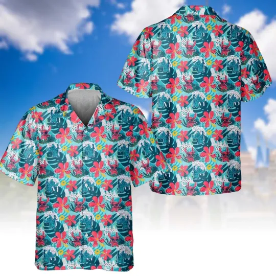 Discover Disney Stitch Playing Guitar Aloha From Hawaii Tropical Summer Hawaiian Shirt