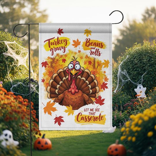 Funny Thanksgiving Garden Flag: Turkey, Gravy, Rolls - Fall Decor