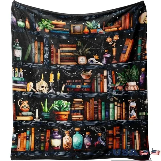 Discover Cozy Fleece Blanket for Book Lovers Halloween Design Plush Throw Gift