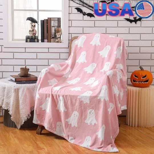 Halloween Ghost Double-Sided Fleece Blanket Cozy Throw Warm Lightweight