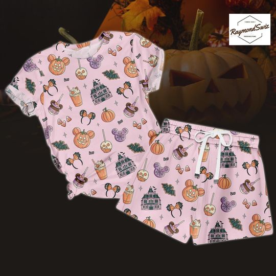 Discover Halloween Mickey TShirt Shorts Pjs, Pumpkin Mickey Pajama Set, Disney Mickey Shorts Pjs, Mickey PJs Short Set, Disney Halloween Gift