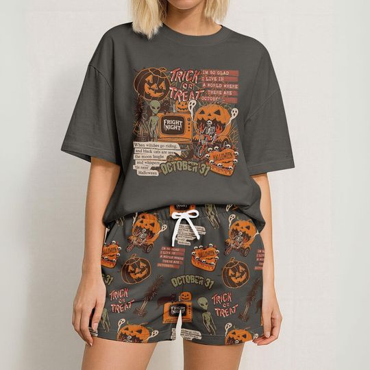 Halloween Collage Tshirt And Shorts, Spooky Season Matching Pajamas Set, Cute Ghost Pumpkin Outfit, Family Halloween Pjs, Halloween Set