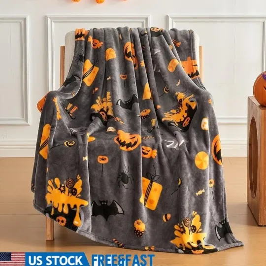 Discover Halloween Fleece Blanket Cozy Plush Skin-Friendly Soft Warm for Movie Nights