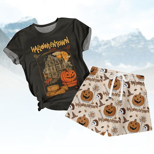 Halloweentown Tshirt And Shorts, Cute Halloween Movie Outfit, Matching Family Sleepwear, Halloween Pjs Women, Spooky Season Pajamas