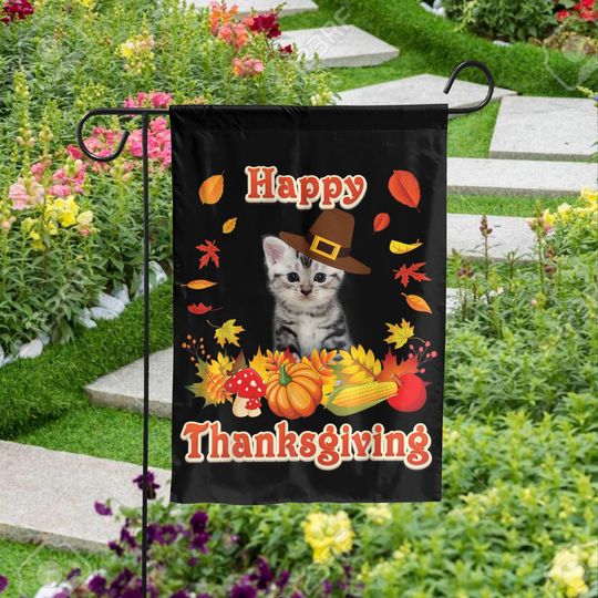 Discover Happy Thanksgiving American Shorthair Cat Garden Flag