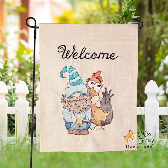 Discover Farmhouse Gnome with Chicken Best Buddy Welcome Garden Flag