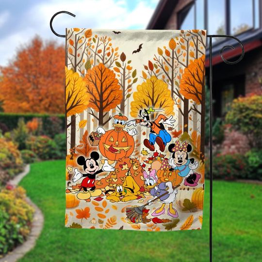 Discover Mickey Mouse Fall Garden Flag, Disney Fall Mickey Mouse Welcome House Flag, Fall Outdoor Home Decor, Thanksgiving Disney Flag