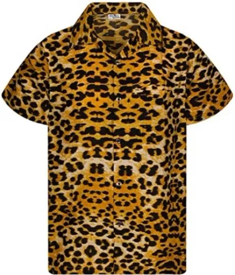 Discover Hawaiian Men's Leopard Print Beach Shirt, Casual Party Wear