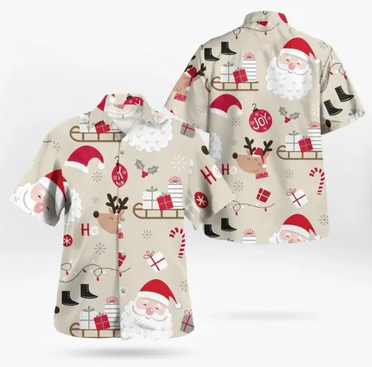 Santa Christmas Pattern Brown Hawaiian Shirt